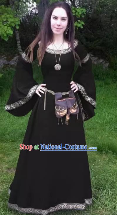 Witch Costume Cosplay European Medieval Retro Dress With Long Sleeves Round Collar And Slim Fit For Ladies Role Play