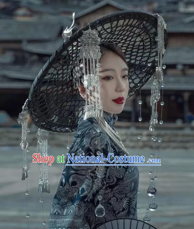 Miao Nationality Silver Hat Handmade Bucket Hat Miao Nationality Tujia Decorative Hat Phoenix Travel Photography Props Clothing