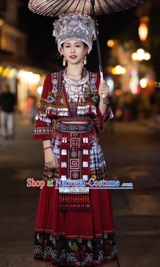 Miao Costume Accessories Set Tujia Minority Red Stage Costume