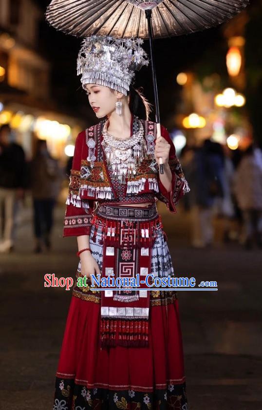 Miao Costume Accessories Set Tujia Minority Red Stage Costume