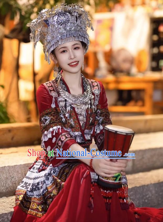 Miao Costume Accessories Set Tujia Minority Red Stage Costume