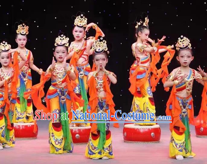 Children Dunhuang Flying Hanfu Costumes Music Drum Performance Costumes Dance Costumes Chinese Style Classical Dance Girls Costumes