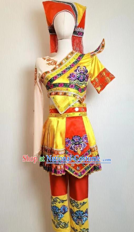 March Three Ethnic Minority Dance Costumes Hydrangea Round Dance Costumes Zhuang Dance Stage Performance Costumes