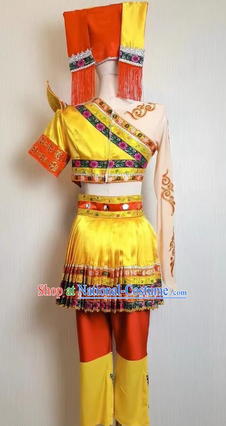 March Three Ethnic Minority Dance Costumes Hydrangea Round Dance Costumes Zhuang Dance Stage Performance Costumes