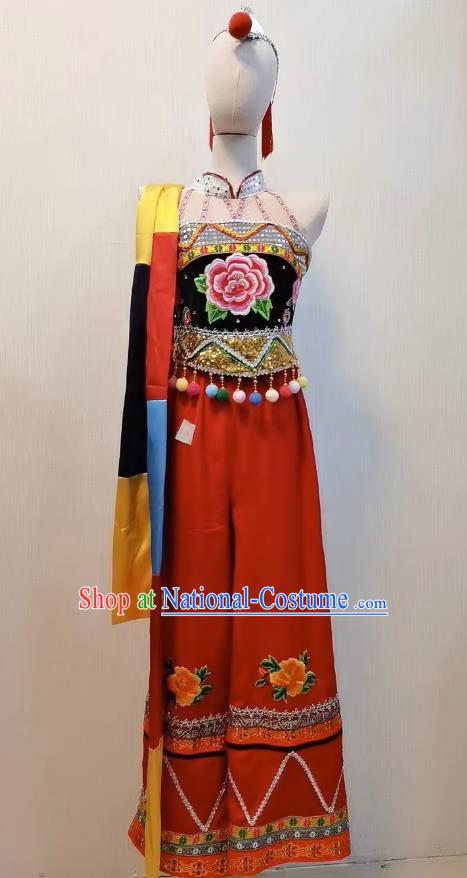 Taoli Cup Swinging Flower Waist Dress Buckwheat Blooming Yi Nationality Dance Costume Minority Art Examination Performance Costume