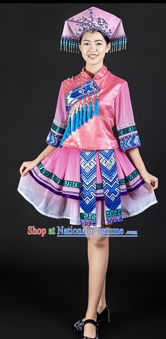 Pink Suit Ethnic Minority Clothing Zhuang Costume Double Skirt