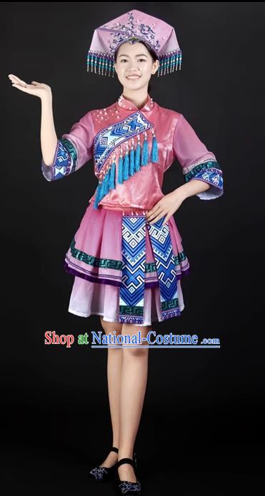 Pink Suit Ethnic Minority Clothing Zhuang Costume Double Skirt