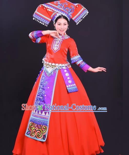 Zhuang Red Costume Hostess Costume Solo Performance Costume Big Swing Skirt Female Suit