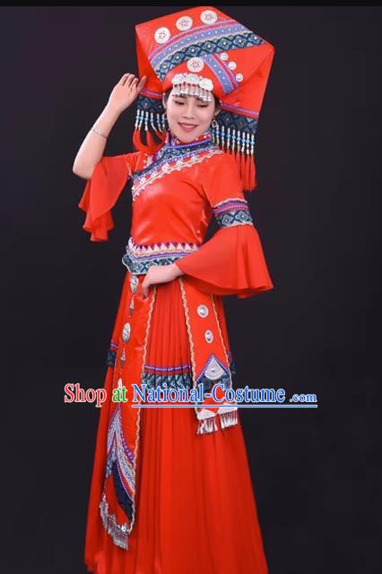 Zhuang Red Costume Hostess Costume Solo Performance Costume Big Swing Skirt Female Suit