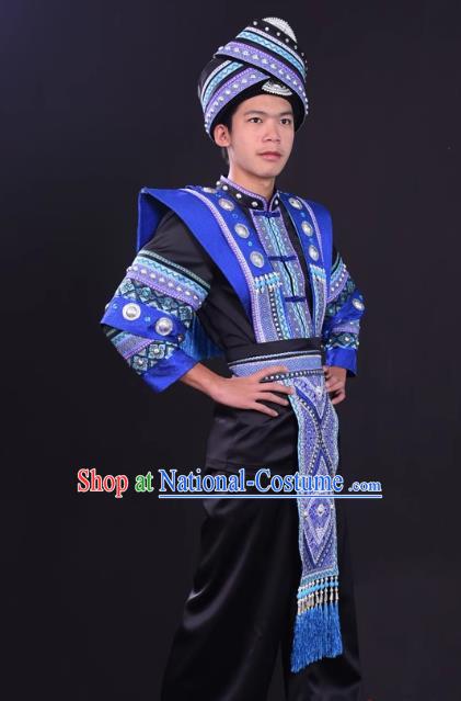 Zhuang Men Costume Host Costume Solo Performance Costume Black Men Suit