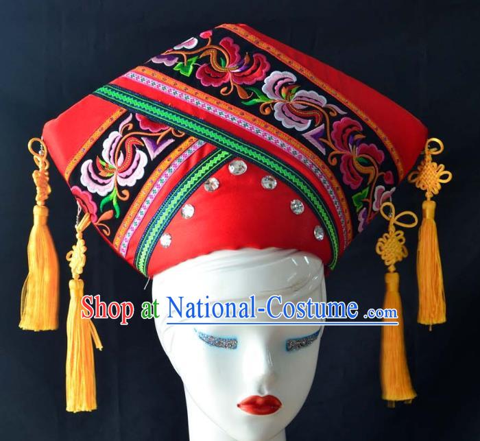 Guangxi Women Adult Minority Performance Hat Zhuang Nationality Folk Song Advanced Embroidery Handmade Headwear