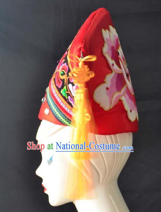 Guangxi Women Adult Minority Performance Hat Zhuang Nationality Folk Song Advanced Embroidery Handmade Headwear