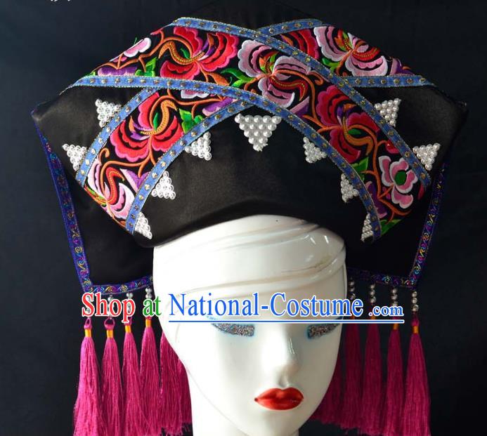 Guangxi Women Adult Minority Performance Hat Zhuang Nationality Folk Song Advanced Embroidery Handmade Headwear