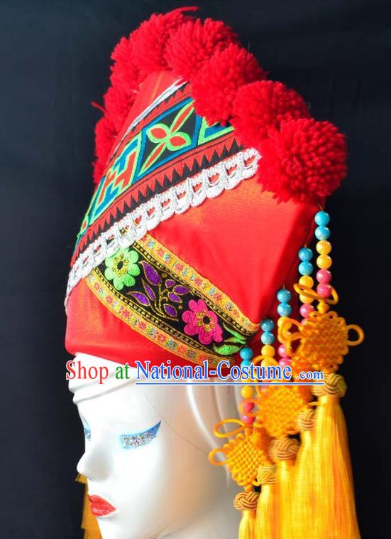 Guangxi Women Adult Minority Performance Hat Zhuang Nationality Folk Song Advanced Embroidery Handmade Headwear