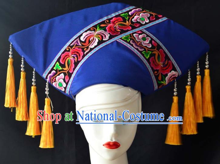 Guangxi Women Adult Minority Performance Hat Zhuang Nationality Folk Song Advanced Embroidery Handmade Headwear