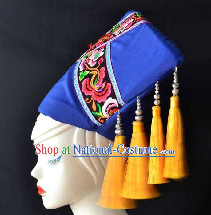 Guangxi Women Adult Minority Performance Hat Zhuang Nationality Folk Song Advanced Embroidery Handmade Headwear