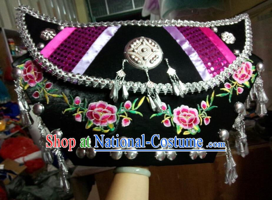 Handmade Zhuang Black With Silver Lace Hat