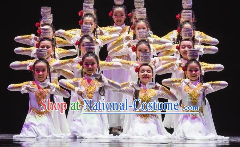 Top Bowl Dance Children Performance Costume Xinjiang Uyghur Ethnic Dance Performance Costume Female