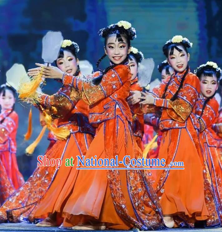 Children South Beauty Classical Dance Costumes Opening Doors Opening Dance National Festive Yangko Fan Dance Costumes