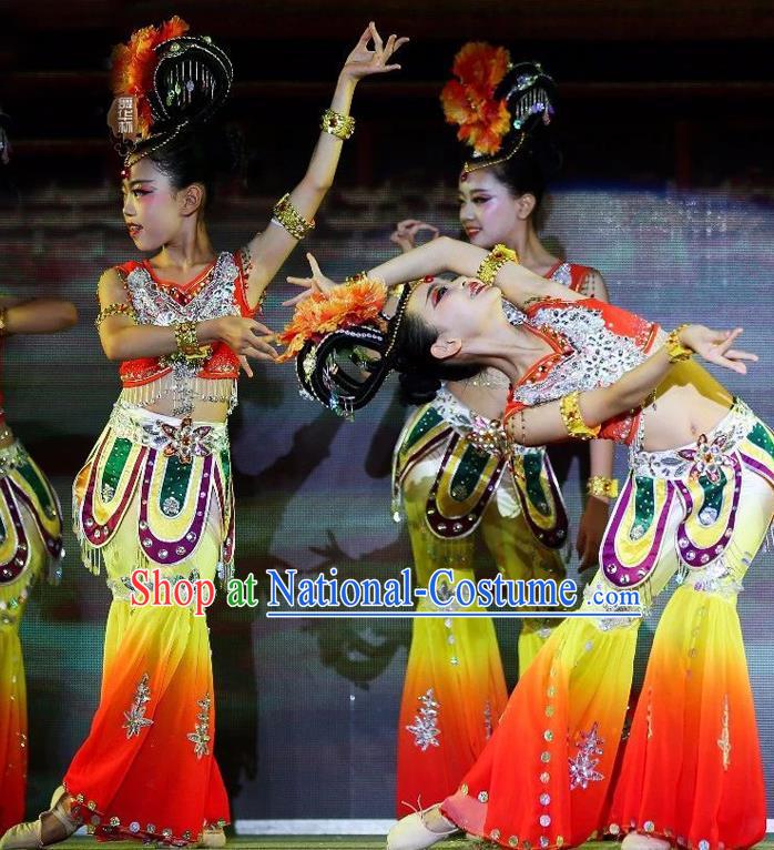 Dunhuang Flying Dance Costume Auspicious Heavenly Girl Colorful Buddha Light Children Performance Costume National Classical Dance Rebound Pipa Costume