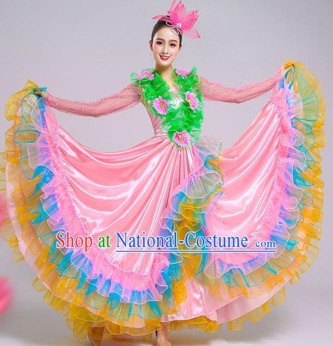 Big Swing Skirt Performance Costume Adult Female Modern Dance Opening Dance Flower Blooming Flourishing Petal Skirt Performance Costume Pink