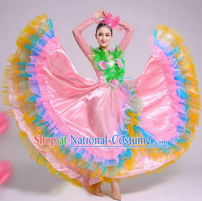 Big Swing Skirt Performance Costume Adult Female Modern Dance Opening Dance Flower Blooming Flourishing Petal Skirt Performance Costume Pink