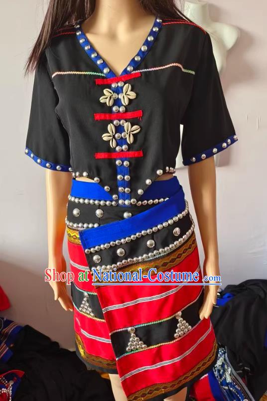 China Ethnic Wa Minority Costume 2 Piece National Festival Activity Costume National Dance Performance Costume