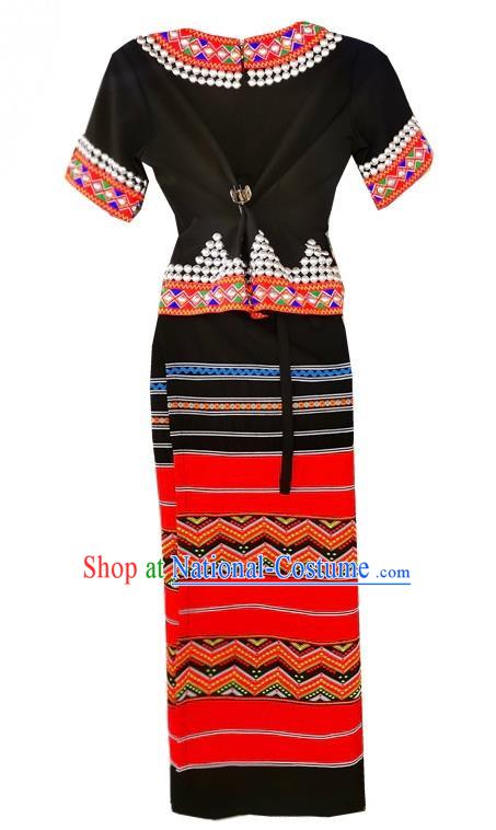 China Ethnic Wa Minority Costume 2 Piece National Festival Activity Costume National Dance Performance Costume