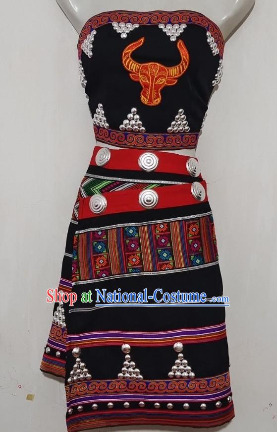 China Ethnic Wa Minority Costume 2 Piece National Festival Activity Costume National Dance Performance Costume