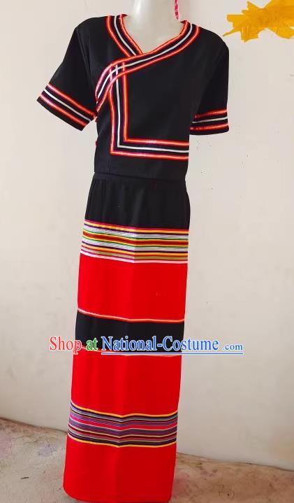 China Ethnic Wa Minority Nationality Costume 2 Piece National Festival Costume National Dance Performance Costume