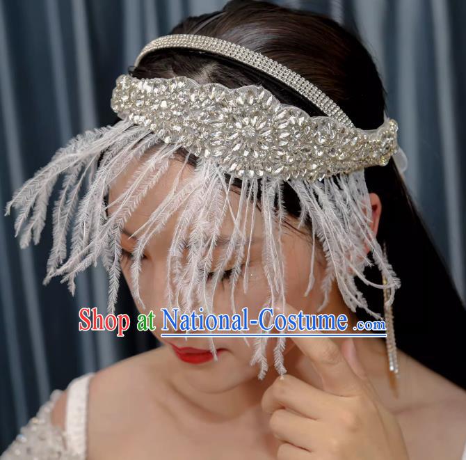 Vintage Luxury Dinner Party Feather Tassel Rhinestone Tiara Wedding Accessories Hair Accessories