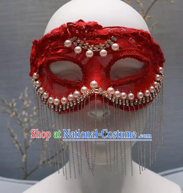 European And American Red Lace Retro Elegant Mystery Mask Tassel Covering Masquerade Halloween Carnival Party