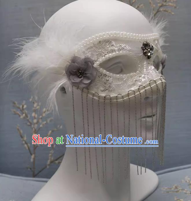 European And American White Lace Retro Elegant Mysterious Mask Tassel Covering Masquerade Halloween Carnival Party