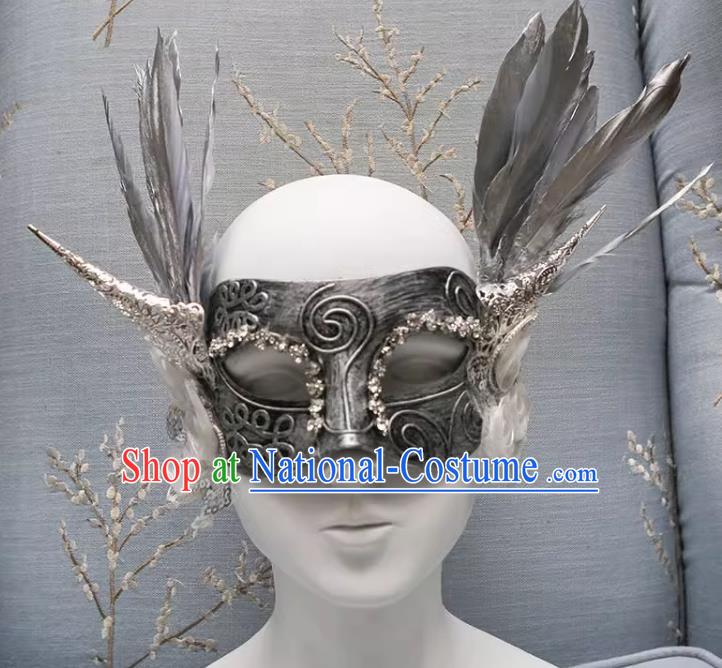 Exaggerated Venetian Silver Flower Mask Feather Masked Singer Halloween Carnival Masquerade Party