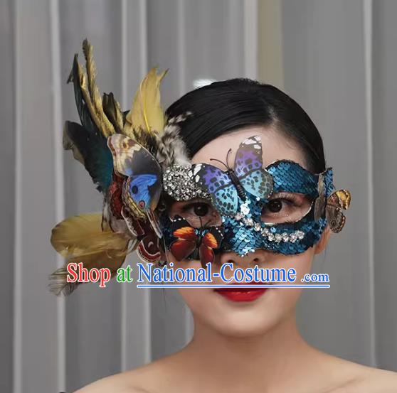 Exaggerated Venetian Green Flower Mask Feather Masked Singer Halloween Carnival Masquerade Party