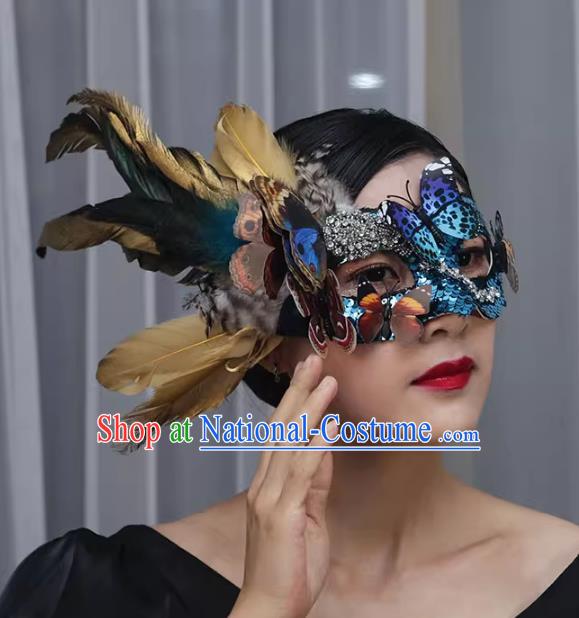 Exaggerated Venetian Green Flower Mask Feather Masked Singer Halloween Carnival Masquerade Party