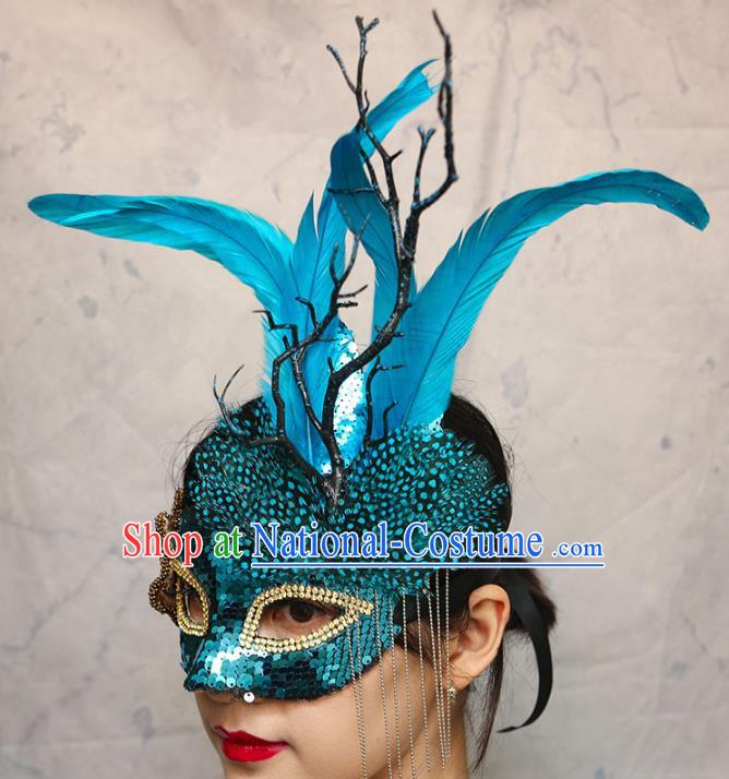 European And American Exaggerated Venice Green Flower Mask Feather Masked Singer Halloween Carnival Masquerade Party