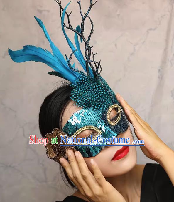 European And American Exaggerated Venice Green Flower Mask Feather Masked Singer Halloween Carnival Masquerade Party