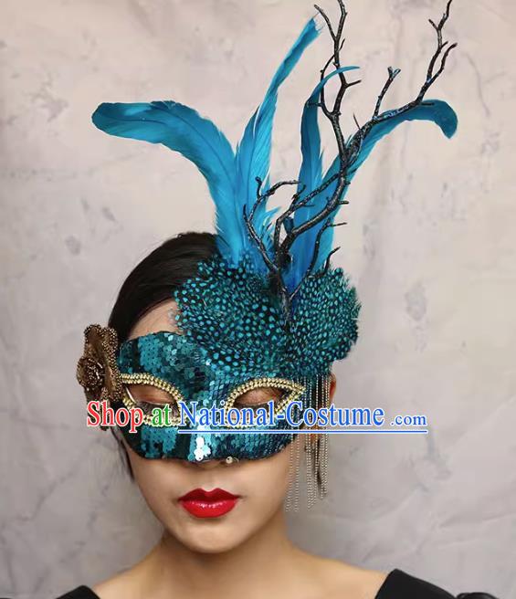 European And American Exaggerated Venice Green Flower Mask Feather Masked Singer Halloween Carnival Masquerade Party