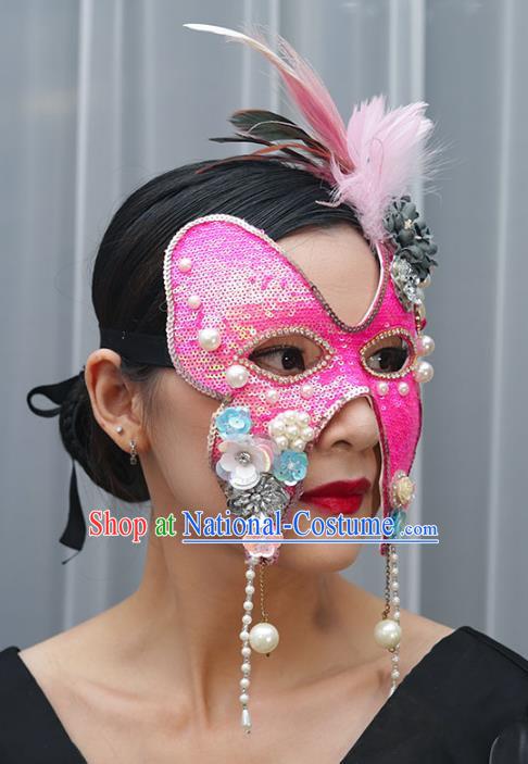 Rose Red Sequin Beaded Flower Mask Retro Elegant Masquerade Halloween Annual Meeting Party