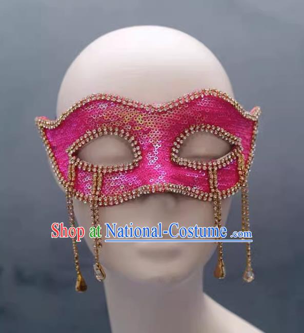 Rose Red Sequin Beaded Flower Mask Retro Elegant Masquerade Halloween Annual Meeting Party