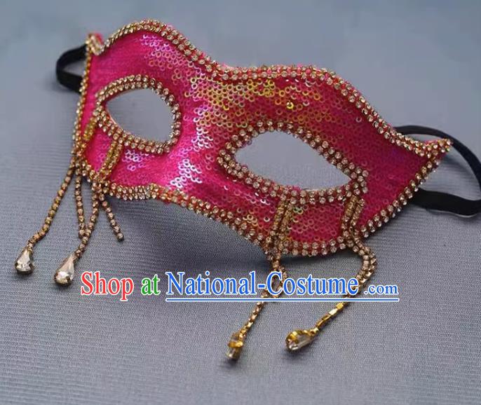 Rose Red Sequin Beaded Flower Mask Retro Elegant Masquerade Halloween Annual Meeting Party