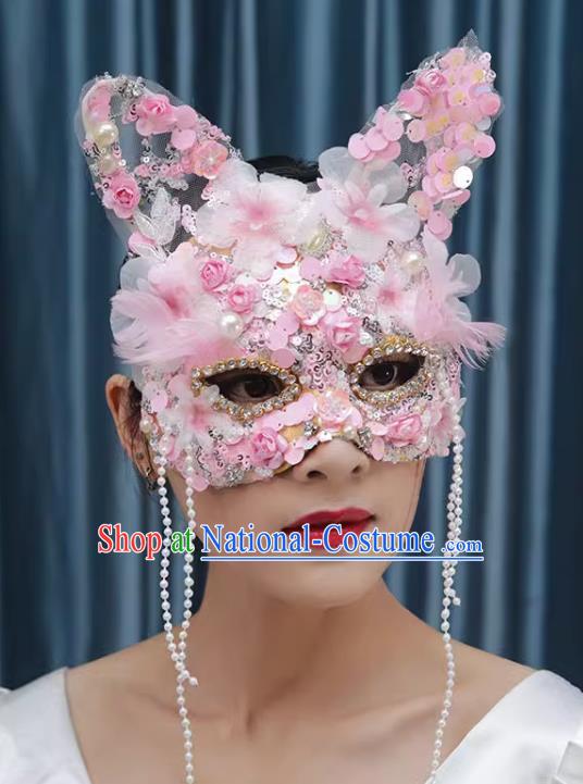 Pink Heavy Industry Cat Ears Super Flash Forest Mask Halloween Masquerade Party Female Cosplay Mask