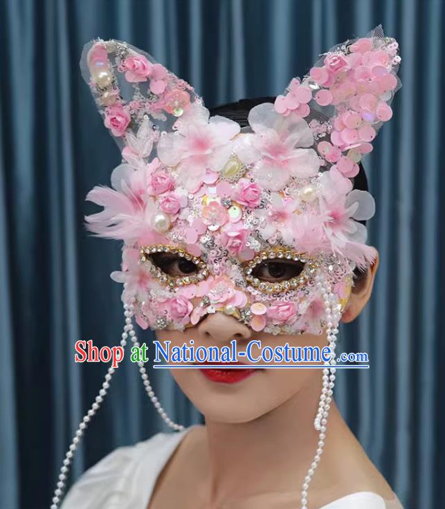 Pink Heavy Industry Cat Ears Super Flash Forest Mask Halloween Masquerade Party Female Cosplay Mask