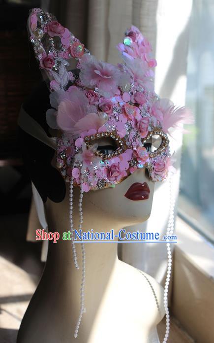 Pink Heavy Industry Cat Ears Super Flash Forest Mask Halloween Masquerade Party Female Cosplay Mask