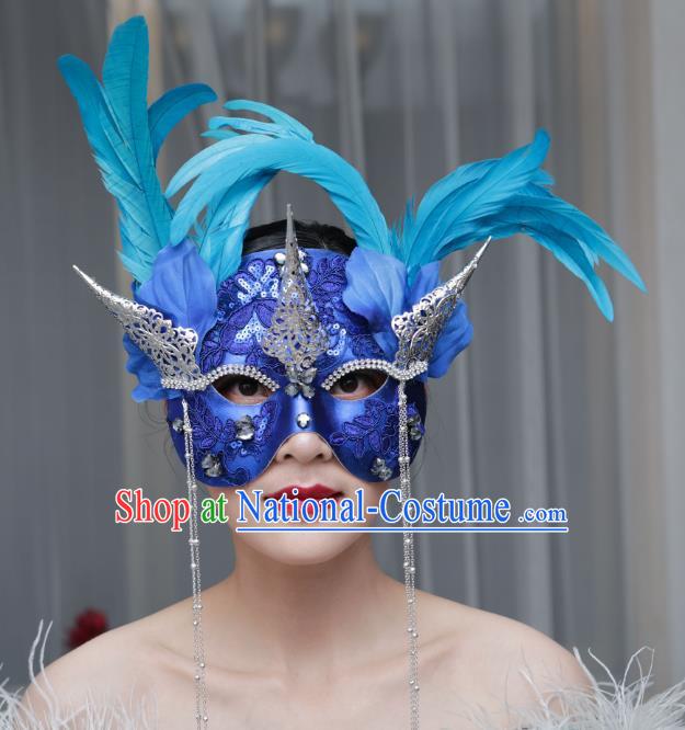 European And American Exaggerated Venice Blue Flower Mask Feather Masked Singer Halloween Carnival Masquerade Party