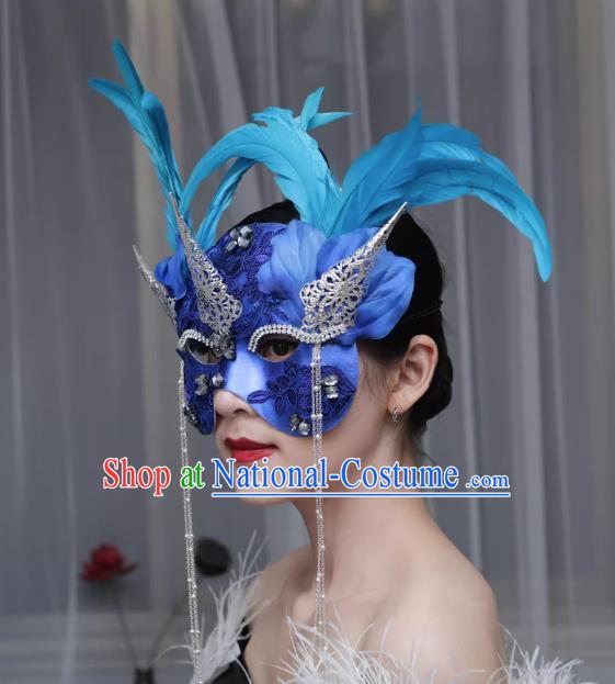 European And American Exaggerated Venice Blue Flower Mask Feather Masked Singer Halloween Carnival Masquerade Party