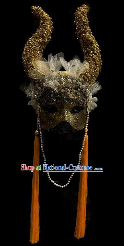 Chinese Hanfu Golden Tassel Mask Halloween Party Prom Mask