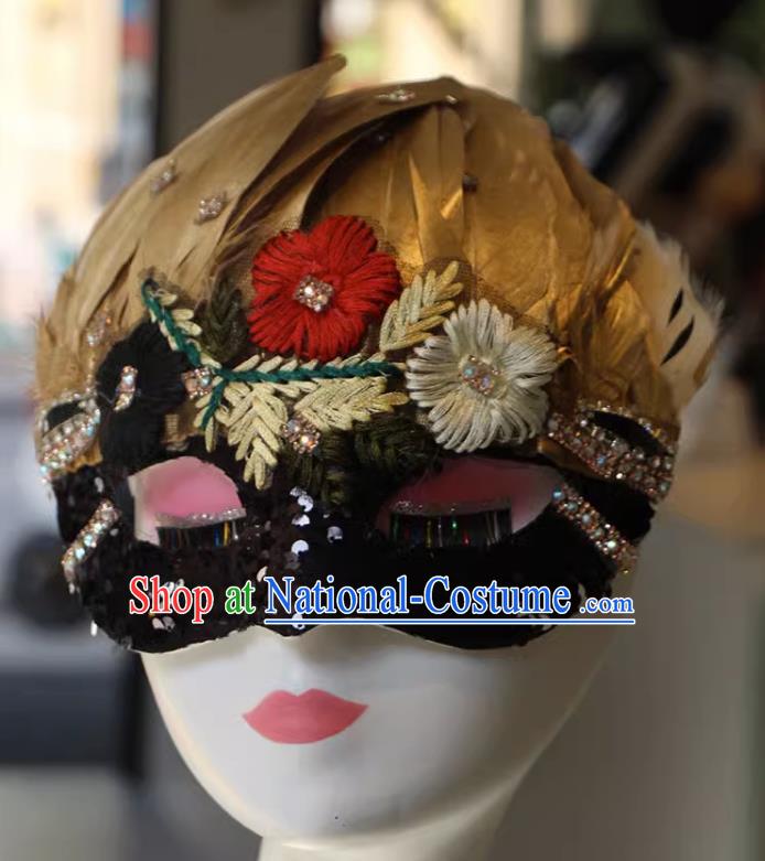 Chinese Style Embroidery Golden Feather Mask Masquerade Singing Halloween Face Makeup