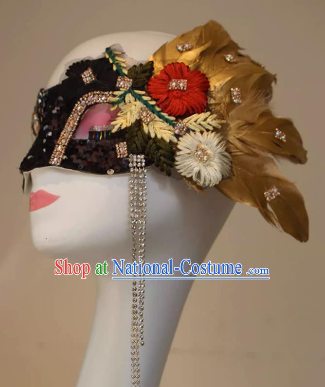 Chinese Style Embroidery Golden Feather Mask Masquerade Singing Halloween Face Makeup